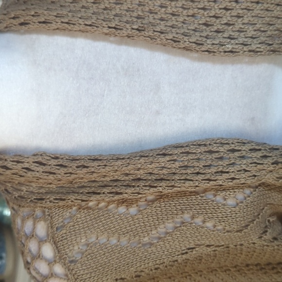 Tan Crochet Back Pointelle Cream Bohemian Festival Hippie Open Cardigan Sz XL - Picture 6 of 11